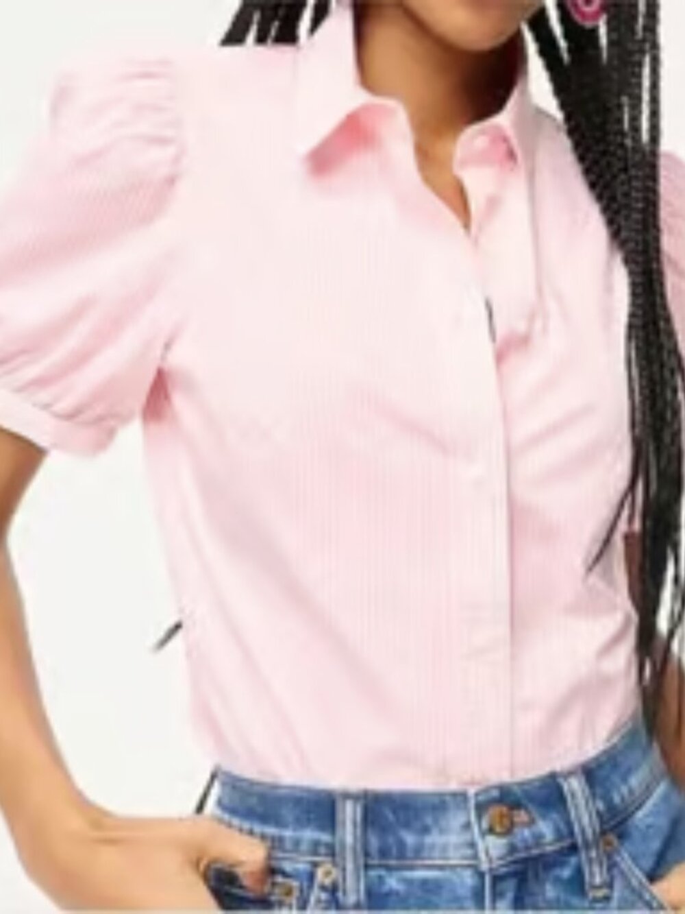 J Crew Factory Pink and White Stripe Puff Sleeve Top XXS